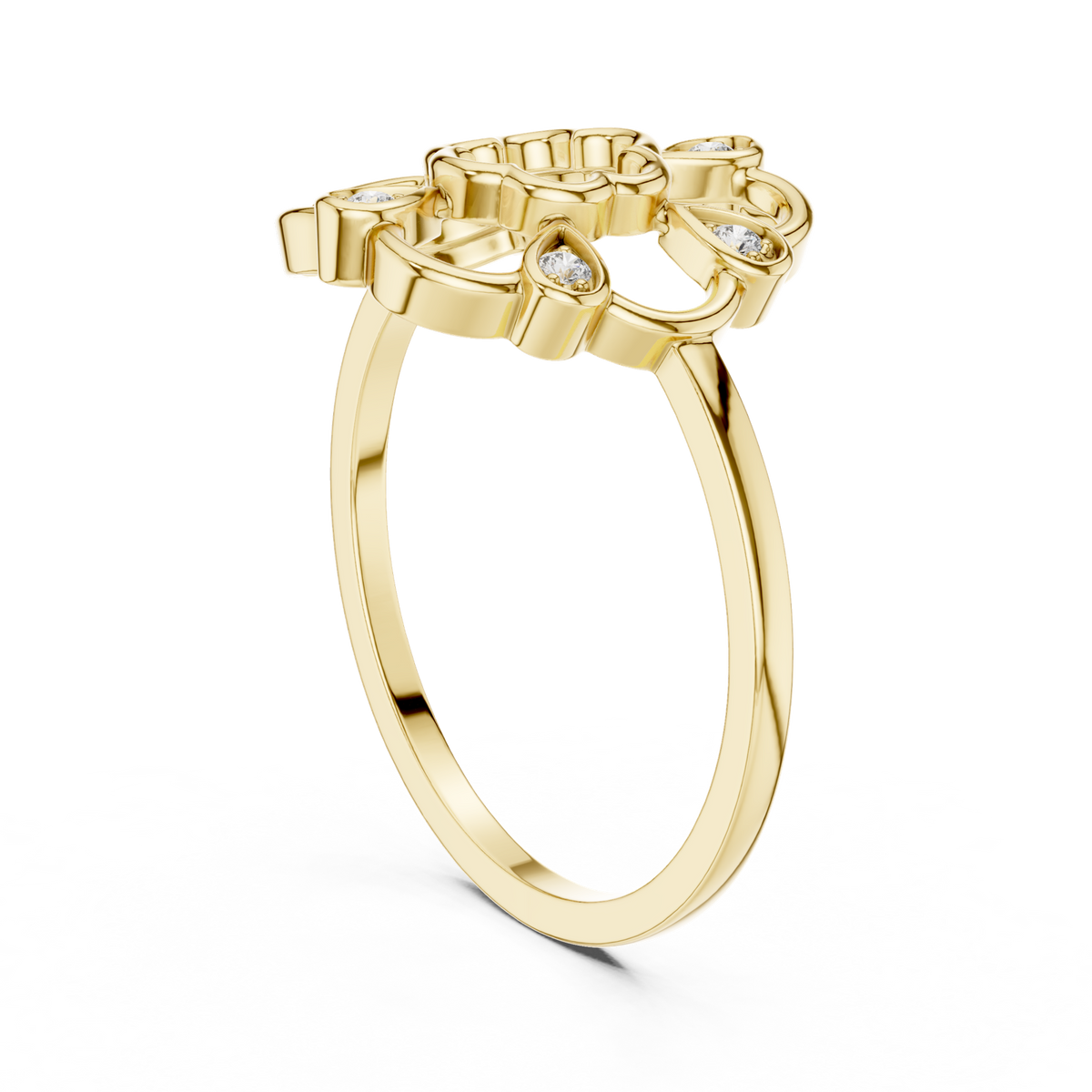 14K Solid Gold Lab Diamond Flower Cluster Ring, Yellow Gold, view 1