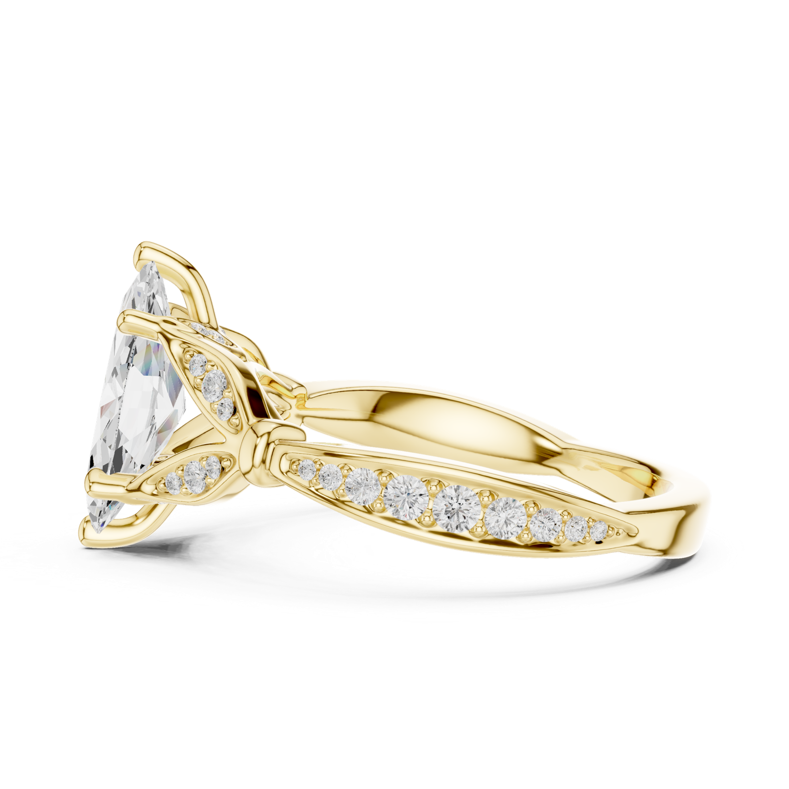Gold Ring DDLR-257, Marquise center stone, Yellow Gold, view 3