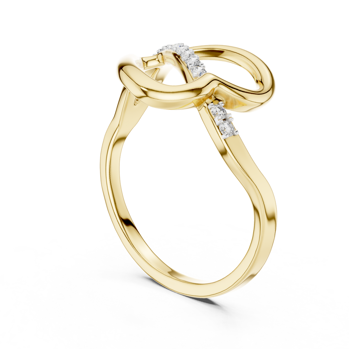 14K Solid Gold Lab Diamond Heart Twist Ring, Yellow Gold, view 1
