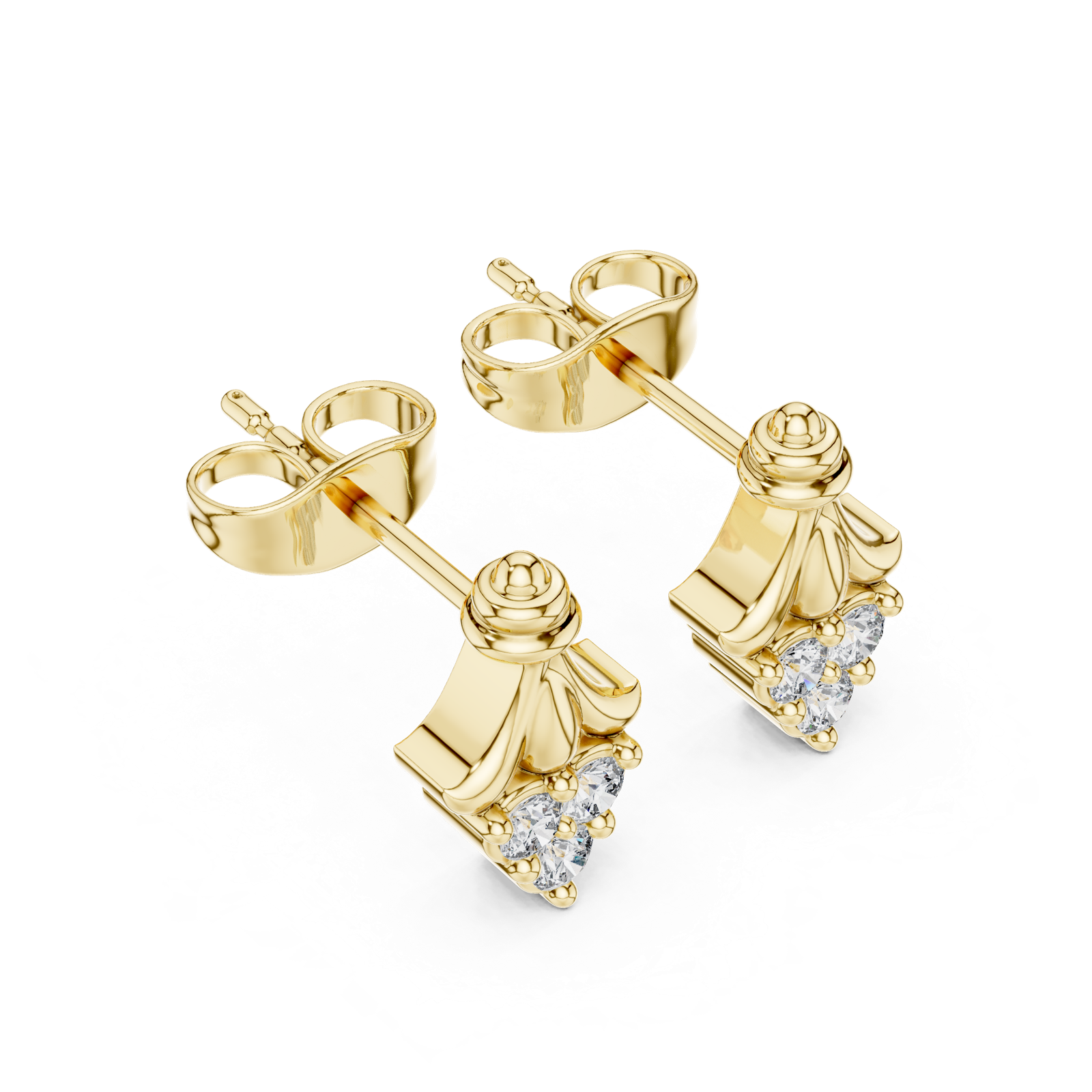 14K Solid Gold Lab Diamond Leaf Cluster Earrings, Yellow Gold, view 2