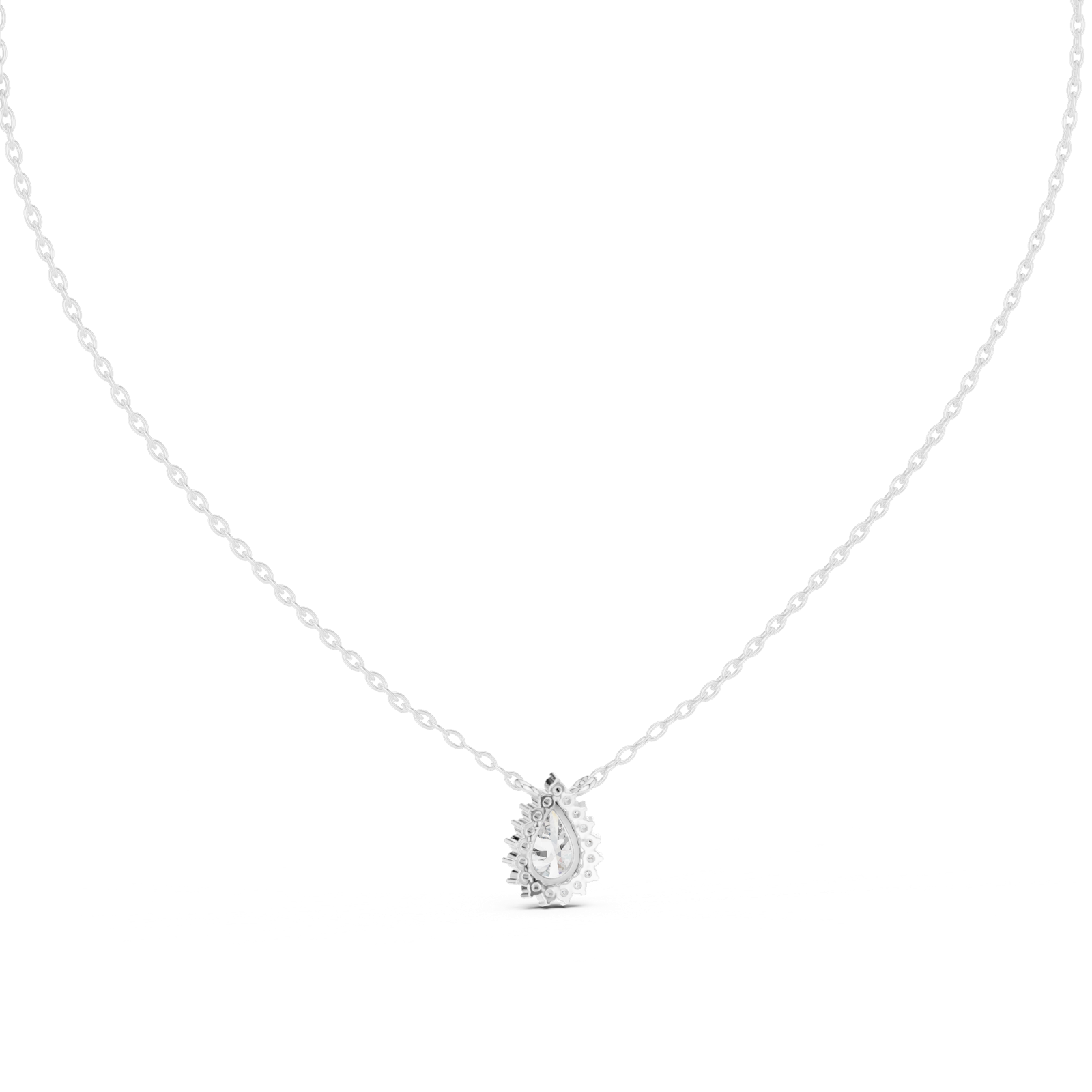 14K Solid Gold Lab Diamond Halo Pendant Necklace, White Gold, view 4