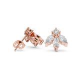 14K Solid Gold Lab Diamond Flower Cluster Earrings, Rose Gold, view 1