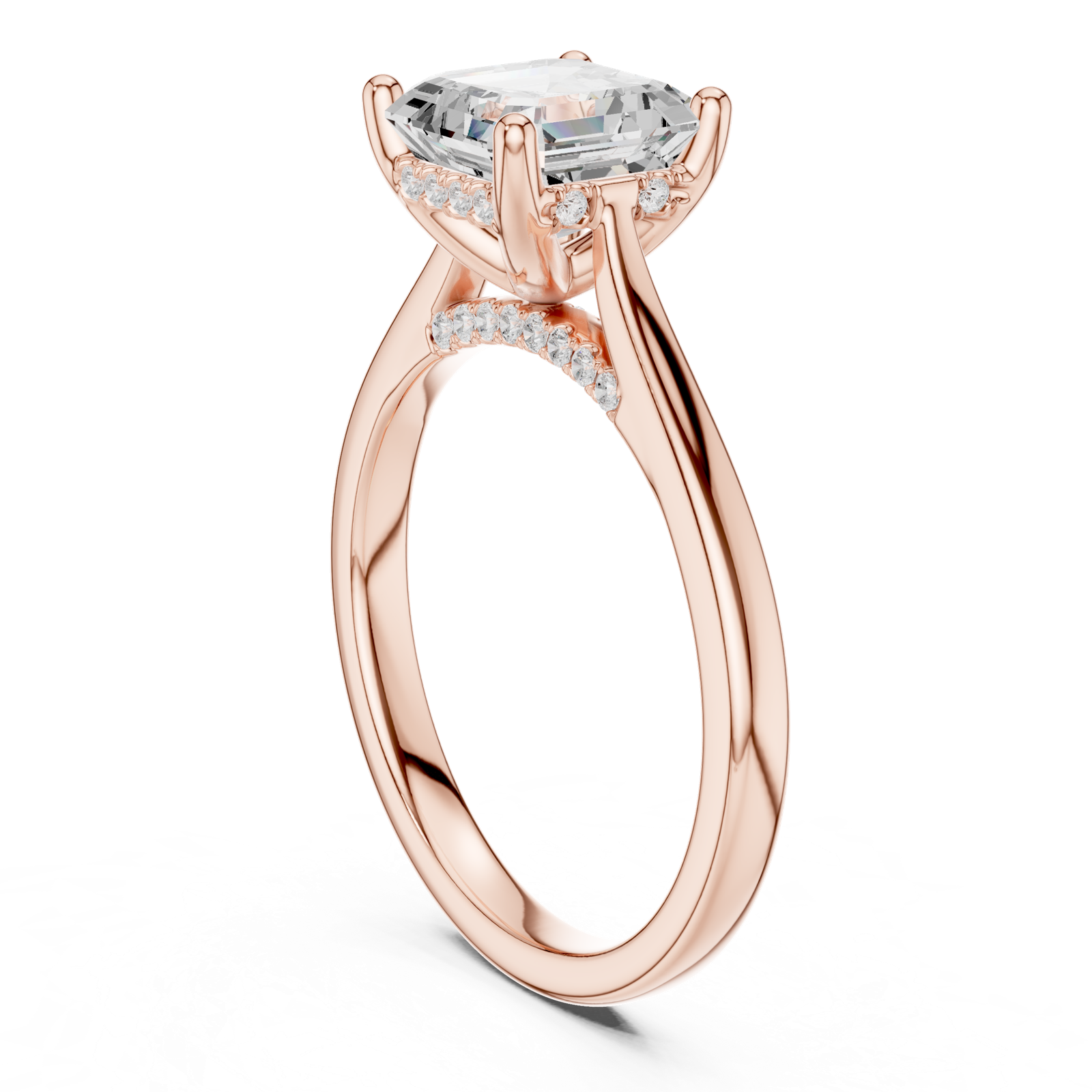 Gold Ring DDLR-163, Asscher center stone, Rose Gold, view 1