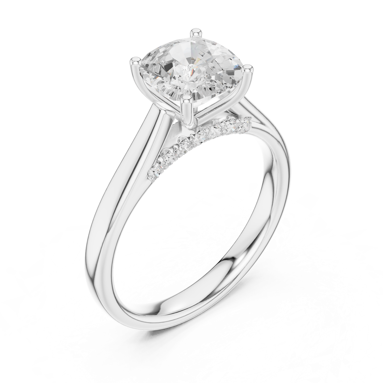 Gold Jewelry, Cushion center stone, White Gold, view 2