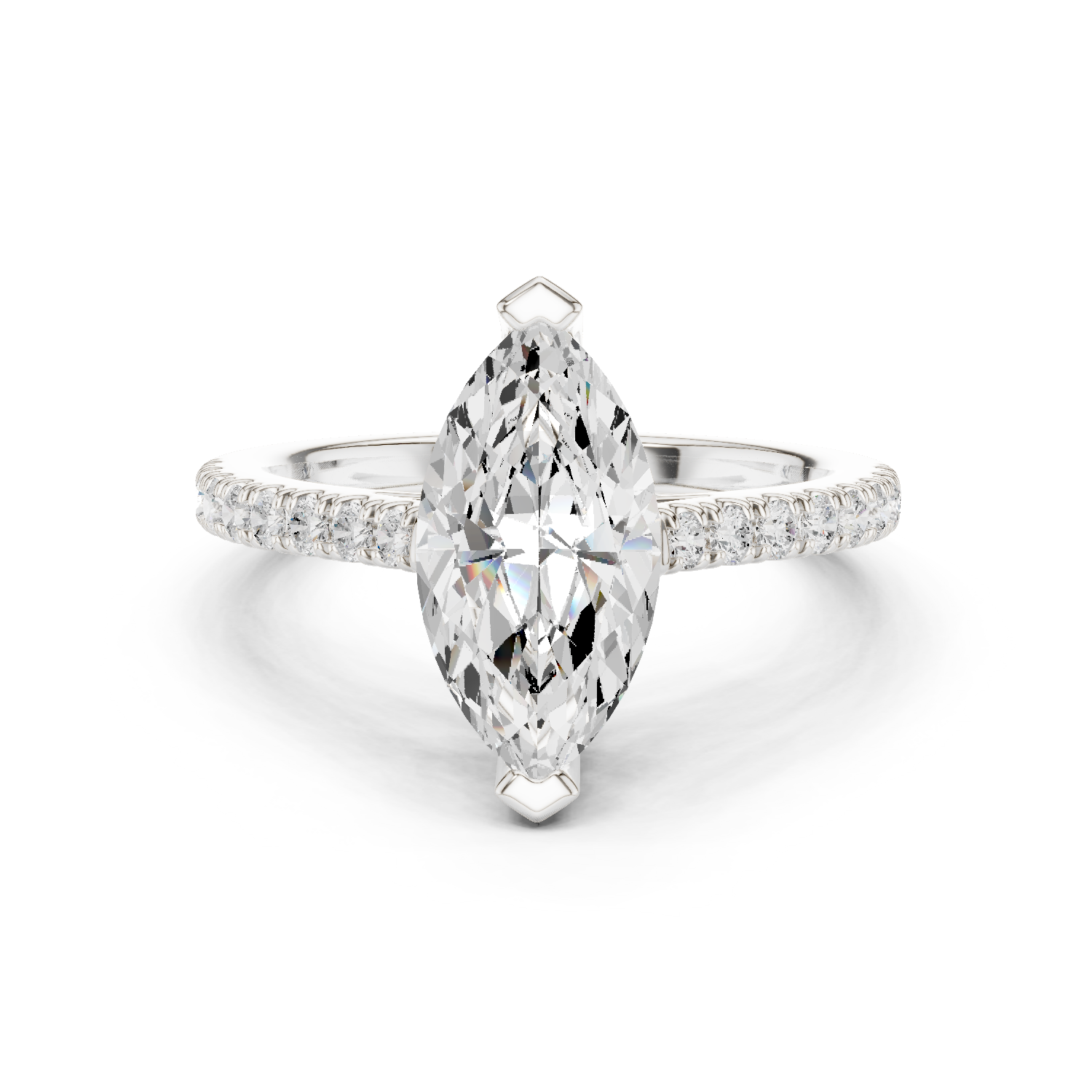 Gold Ring DDLR-039, Marquise center stone, White Gold