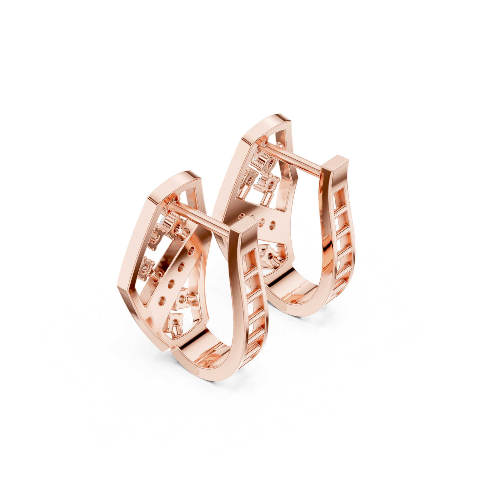 14K Solid Gold Lab Diamond Cluster Earrings, Rose Gold, view 2