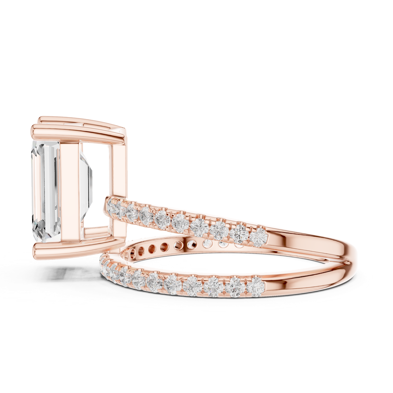Gold Jewelry, Emerald center stone, Rose Gold, view 3
