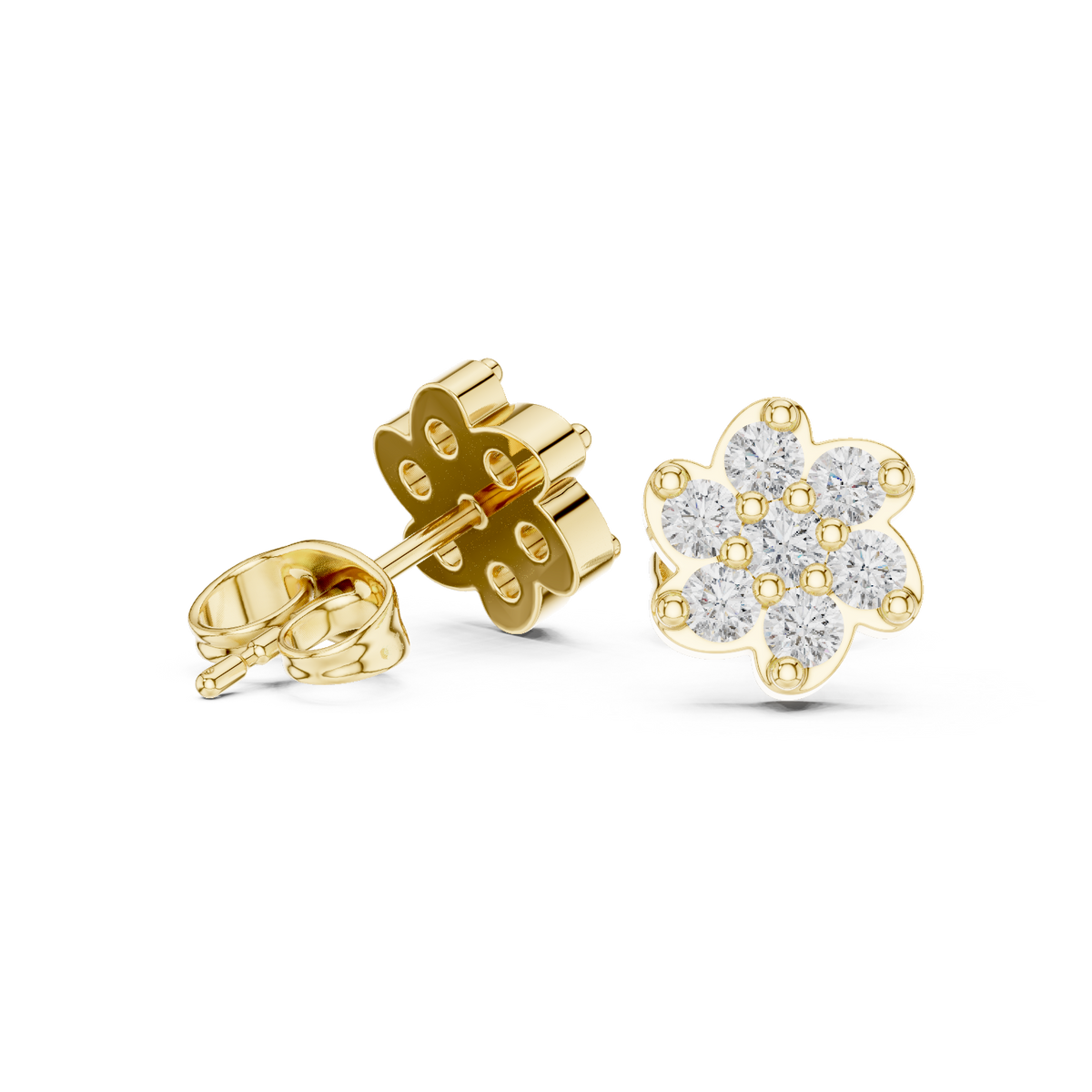 14K Solid Gold Lab Diamond Flower Cluster Earrings, Yellow Gold, view 1