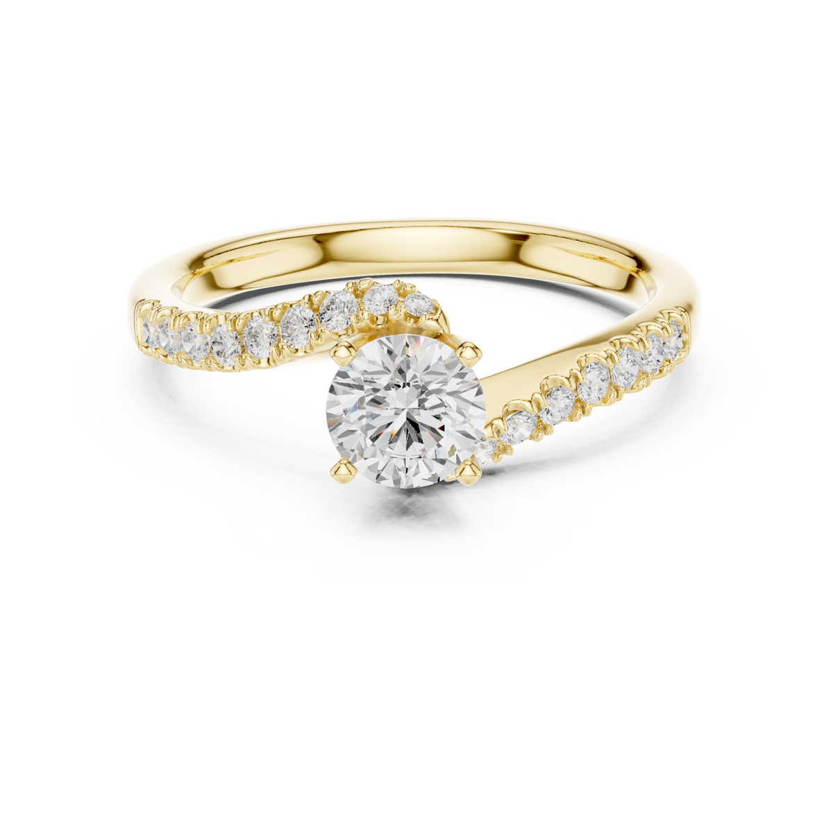 14K Solid Gold Lab Diamond Solitaire Ring, Yellow Gold