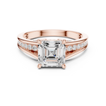 Gold Ring, Asscher center stone, Rose Gold, view 4
