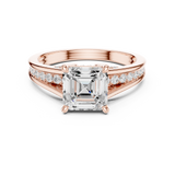 Gold Ring, Asscher center stone, Rose Gold, view 4