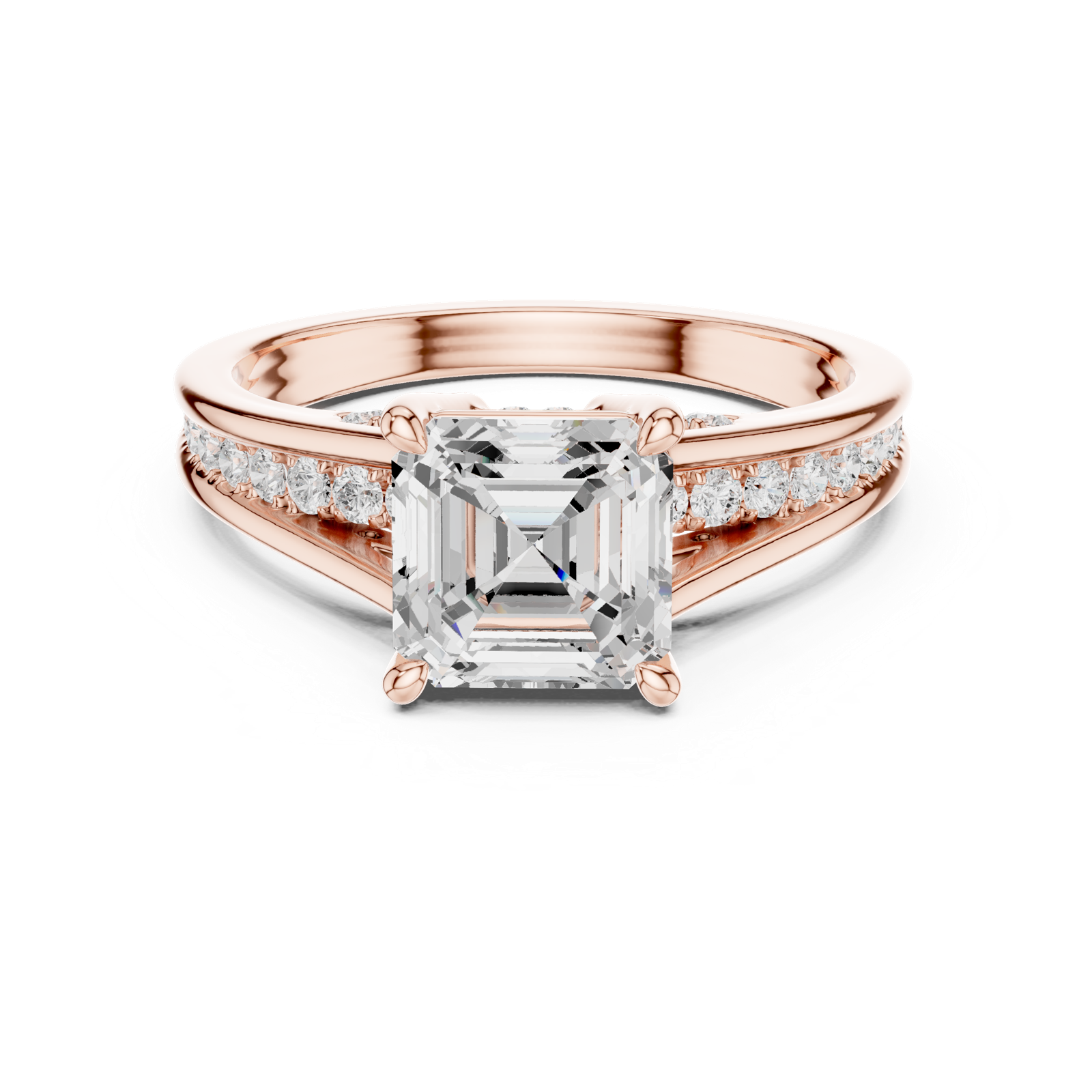 Gold Ring, Asscher center stone, Rose Gold, view 4