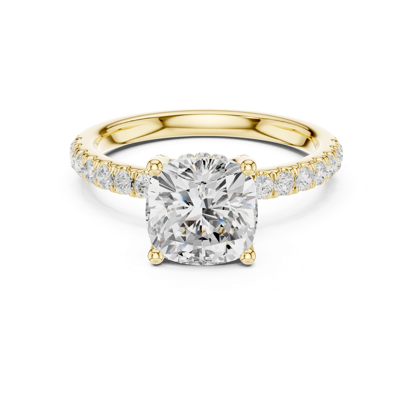 Gold Ring, Cushion center stone, Yellow Gold, view 4