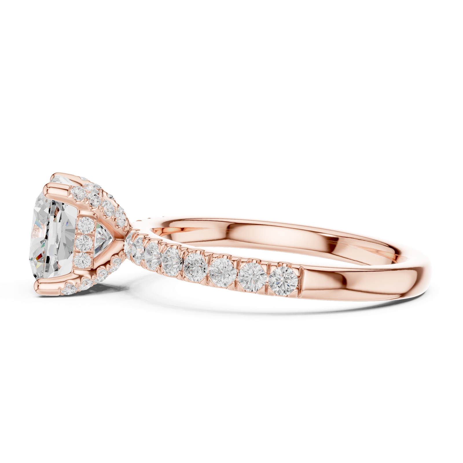 Gold Ring, Cushion center stone, Rose Gold, view 3