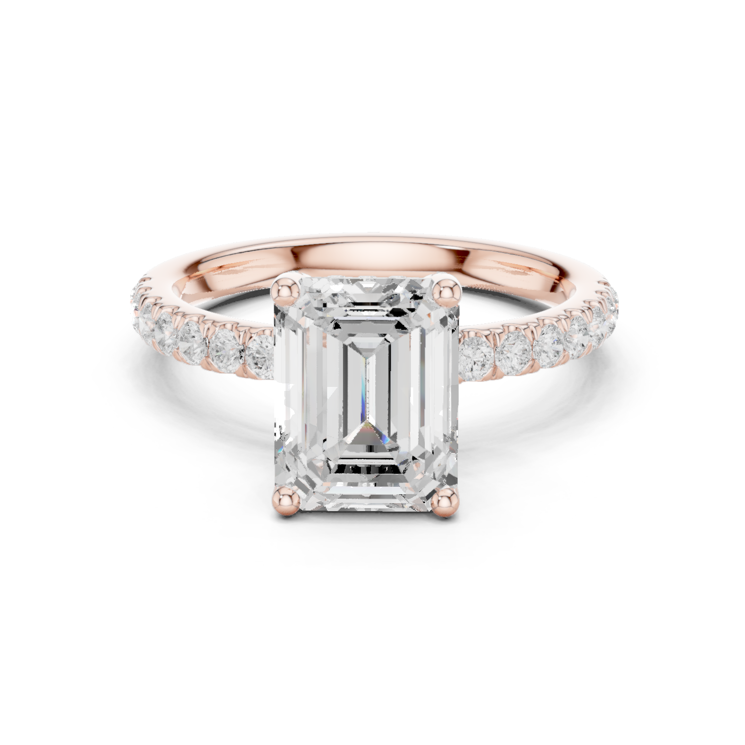 Gold Ring, Emerald center stone, Rose Gold