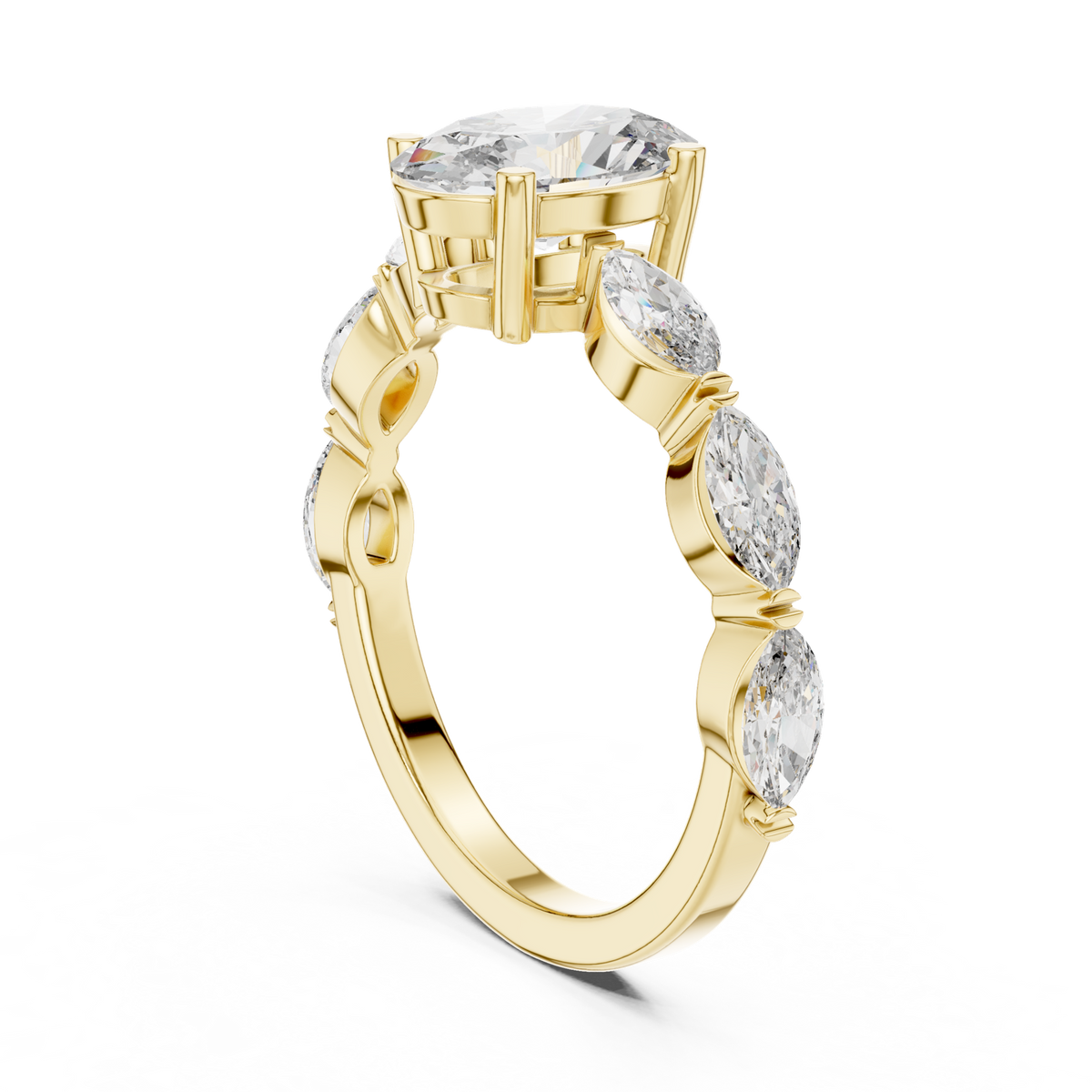 14K Solid Gold Lab Diamond Three-Stone Ring, Yellow Gold, view 1