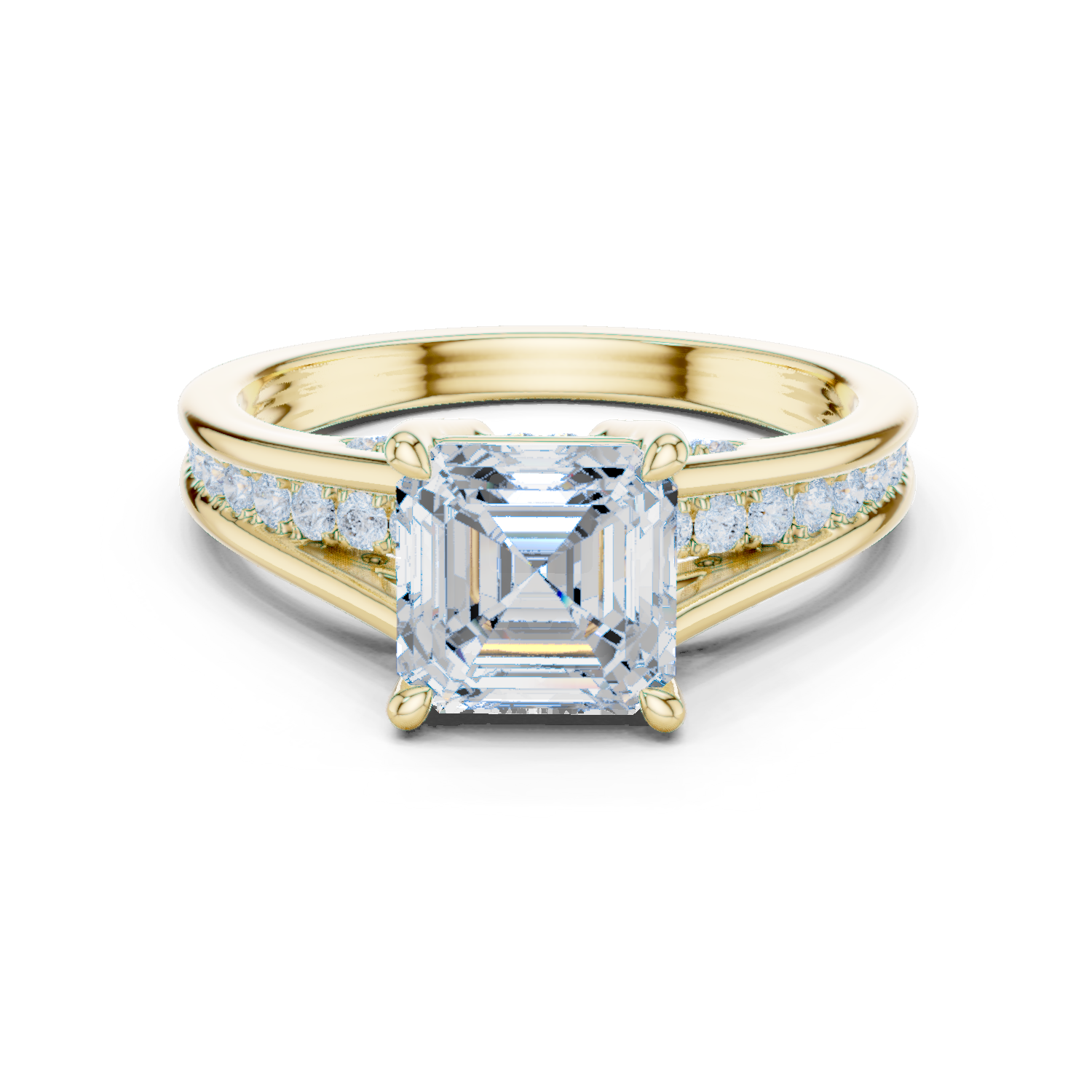 Gold Ring, Asscher center stone, Yellow Gold