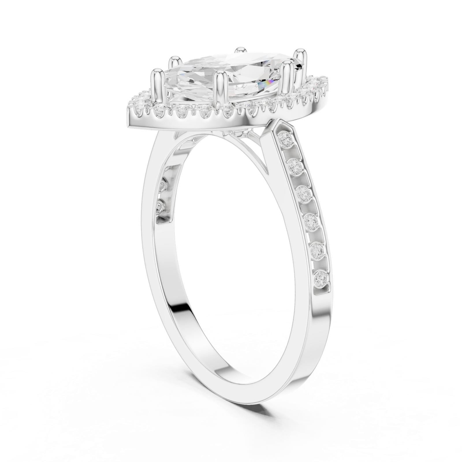 Gold Ring DDLR-349, Marquise center stone, White Gold, view 1
