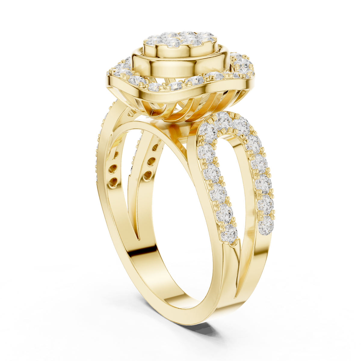 14K Solid Gold Lab Diamond Halo Ring, Yellow Gold, view 1