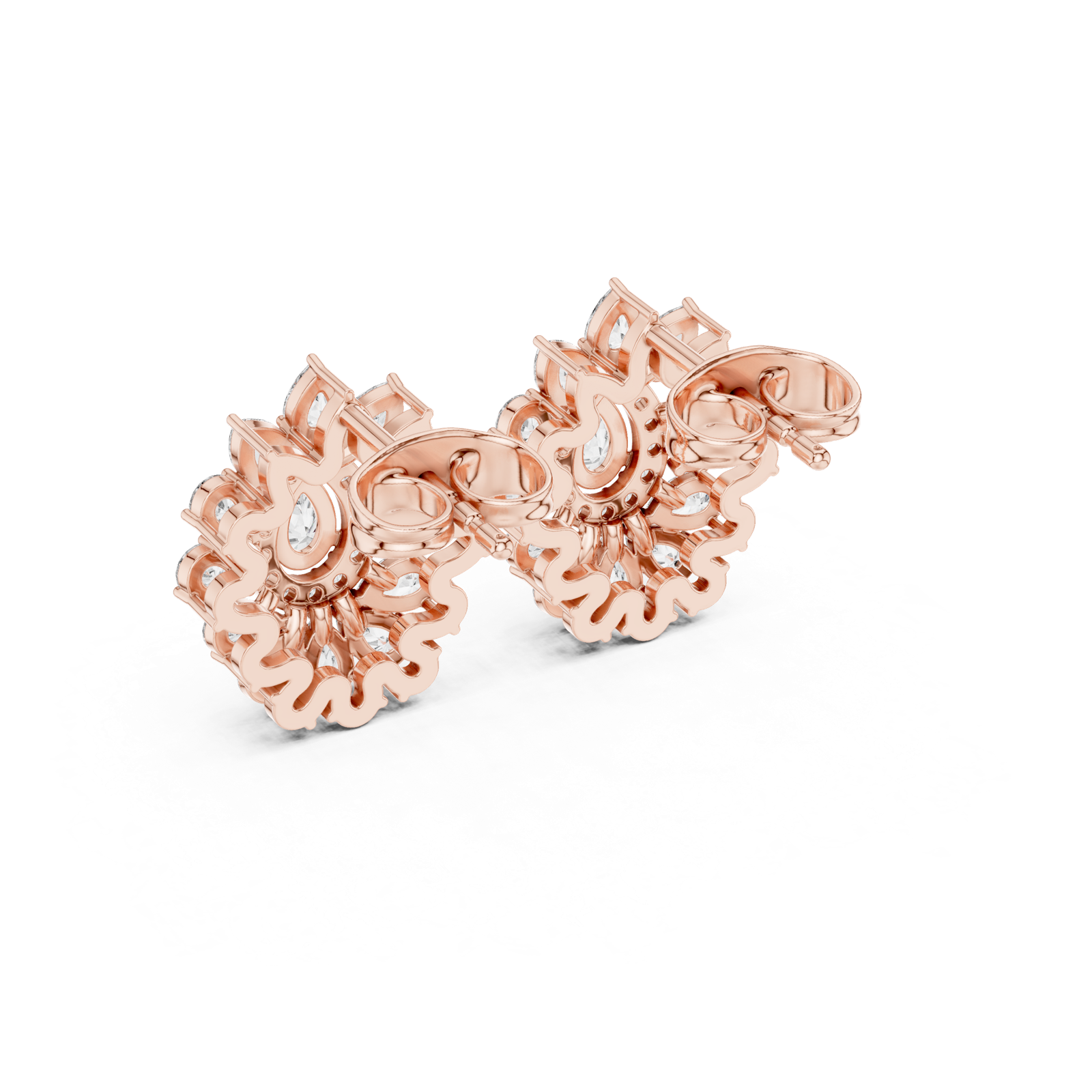 14K Solid Gold Lab Diamond Flower Cluster Earrings, Rose Gold, view 3