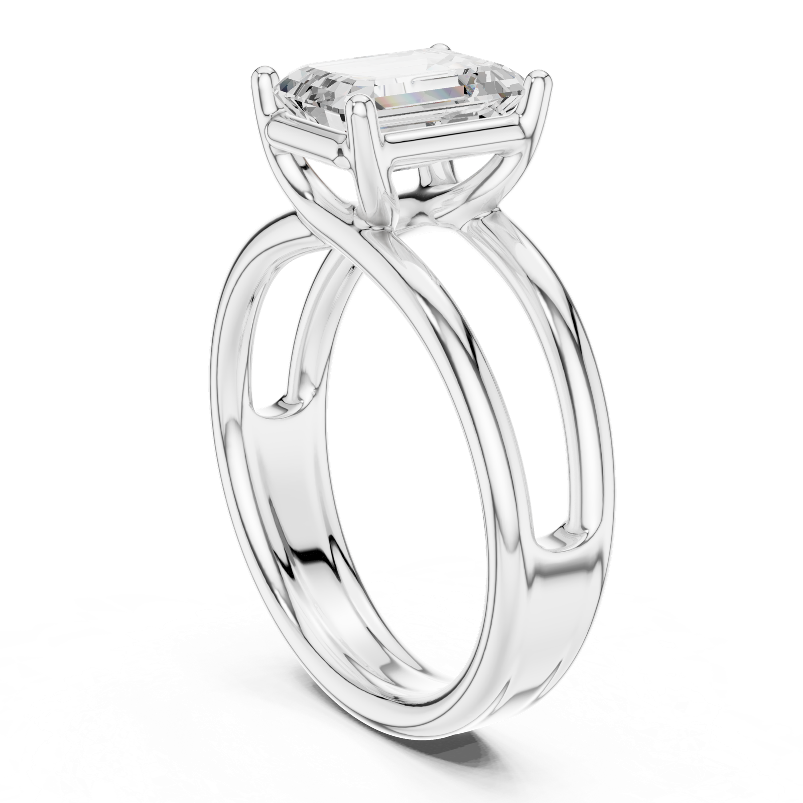 Gold Jewelry L36-9, Emerald center stone, White Gold, view 1