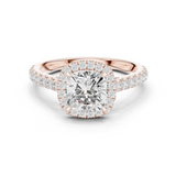 Gold Ring DDLR-118, Cushion center stone, Rose Gold