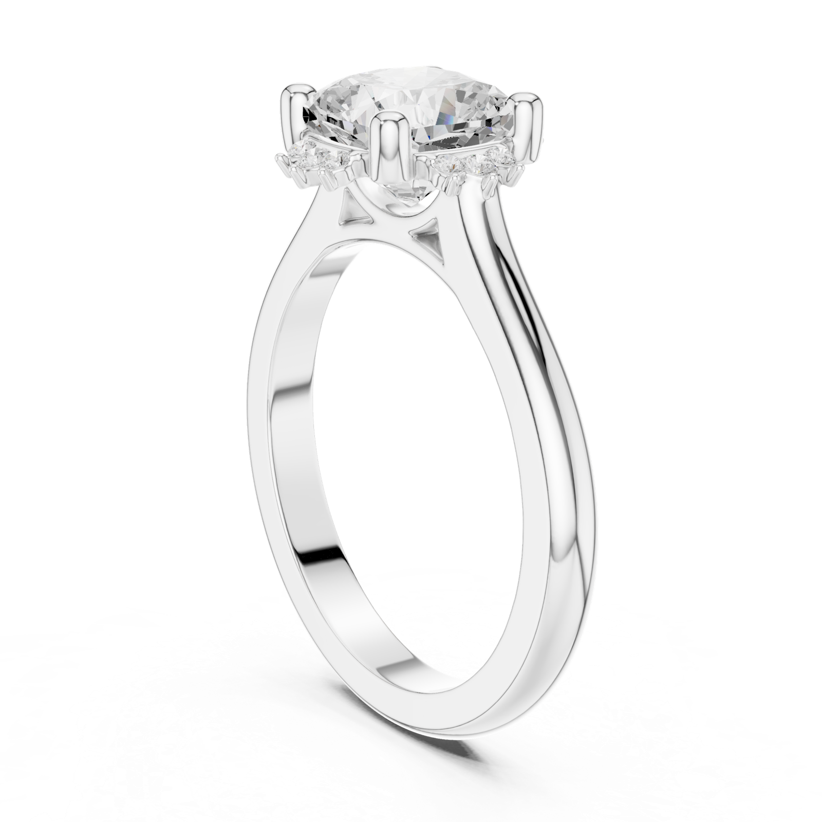 Gold Jewelry, Cushion center stone, White Gold, view 1