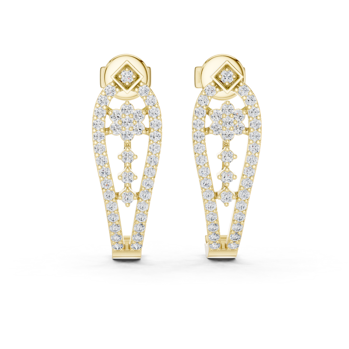 14K Solid Gold Lab Diamond Drop Earrings, Yellow Gold