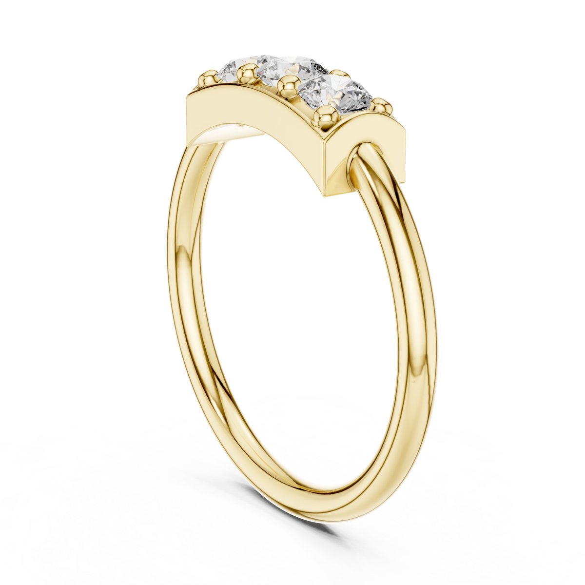 14K Solid Gold Lab Diamond Three-Stone Ring, Yellow Gold, view 1