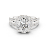 Gold Ring DDLR-350, Cushion center stone, White Gold