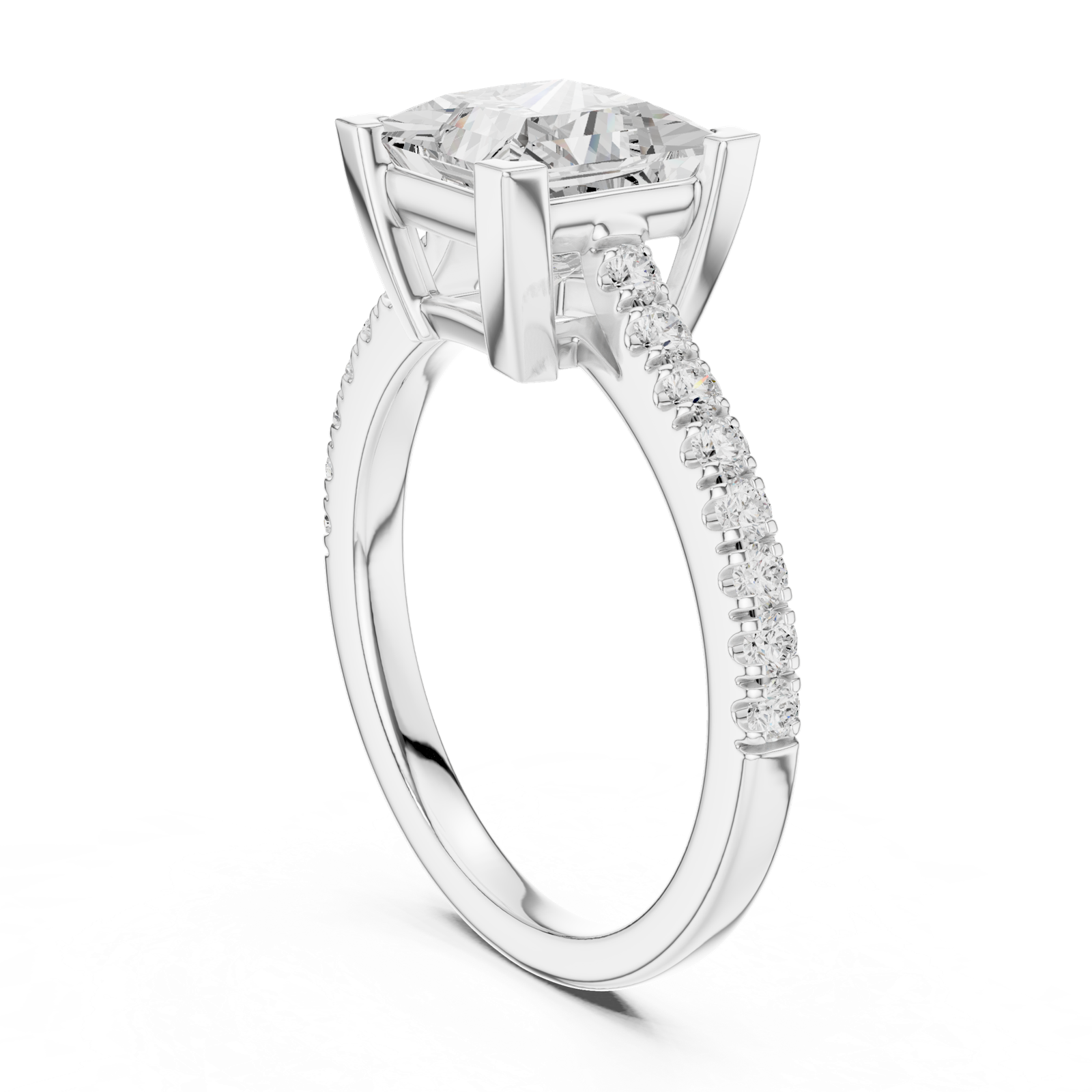 Gold Ring DDLR-039, Princess center stone, White Gold, view 1