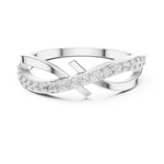 14K Solid Gold Lab Diamond Crossover Ring, White Gold