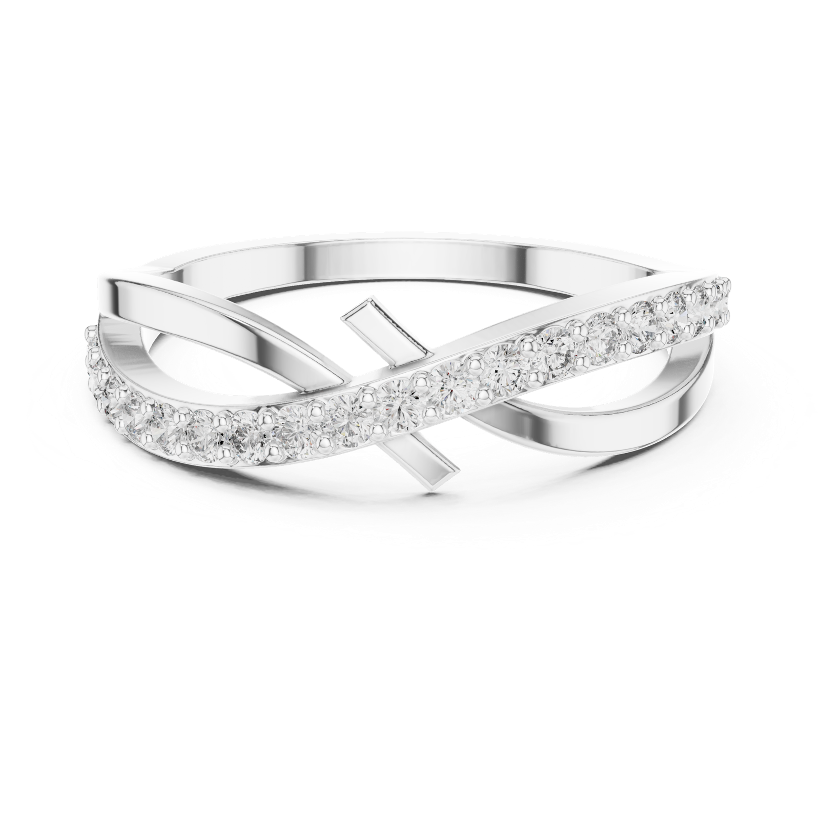 14K Solid Gold Lab Diamond Crossover Ring, White Gold