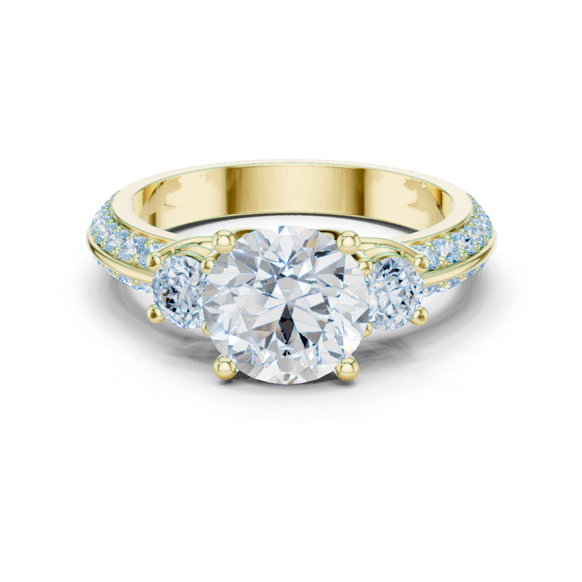 14K Solid Gold Lab Diamond Three-Stone Ring, Yellow Gold