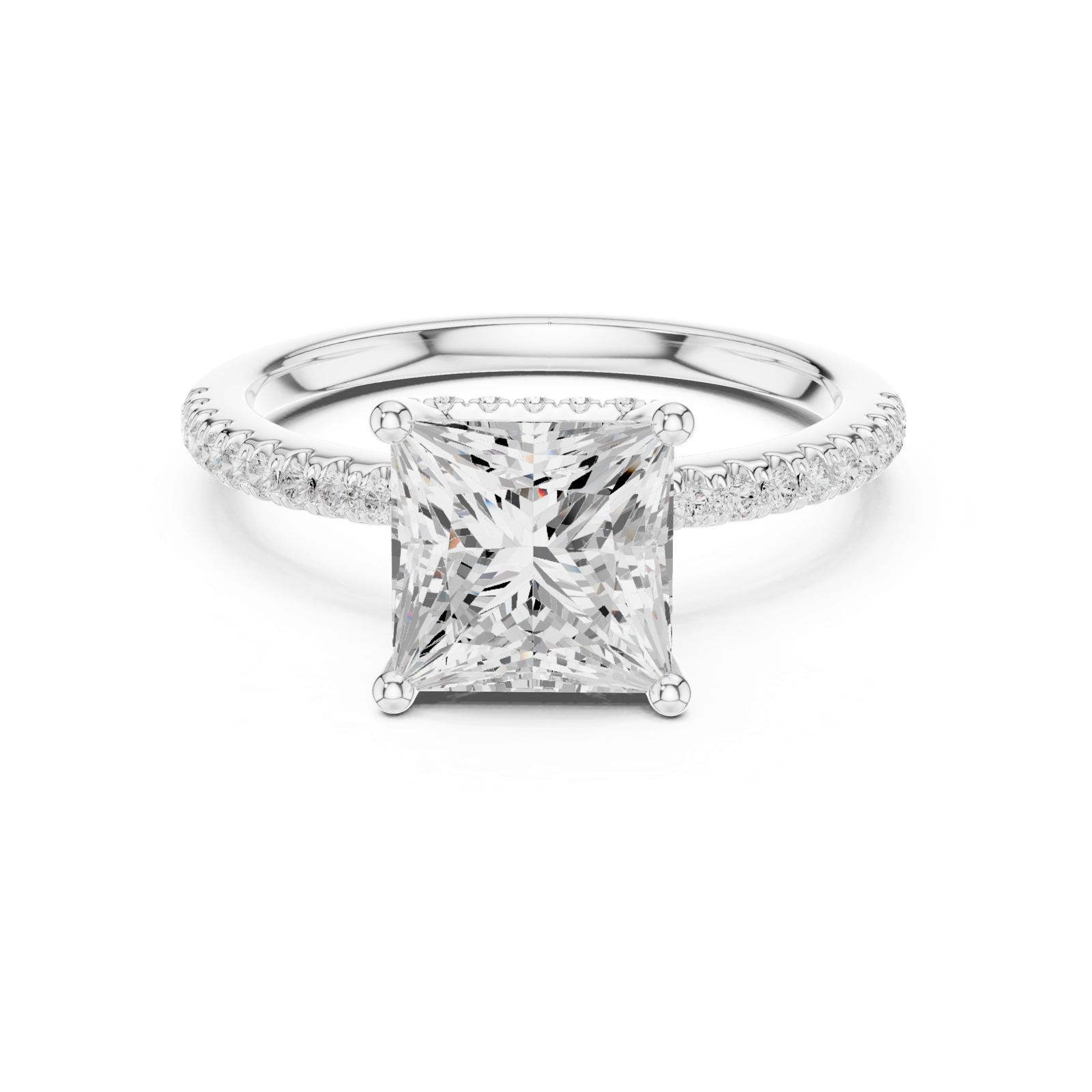 Gold Ring DDLR-177, Princess center stone, White Gold, view 4