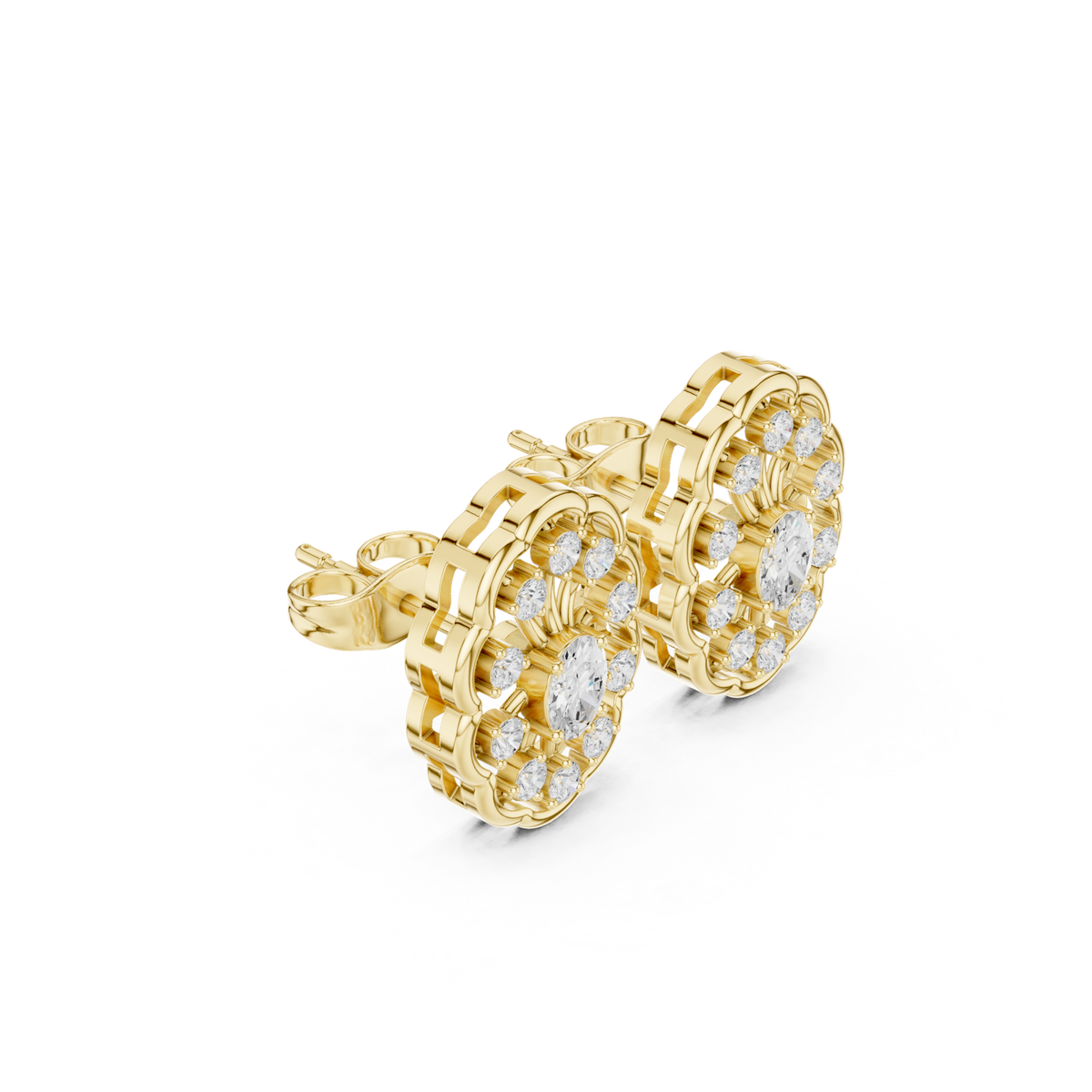 14K Solid Gold Lab Diamond Halo Earrings, Yellow Gold, view 1