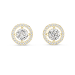 14K Solid Gold Lab Diamond Halo Earrings, Yellow Gold