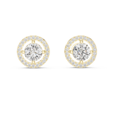 14K Solid Gold Lab Diamond Halo Earrings, Yellow Gold
