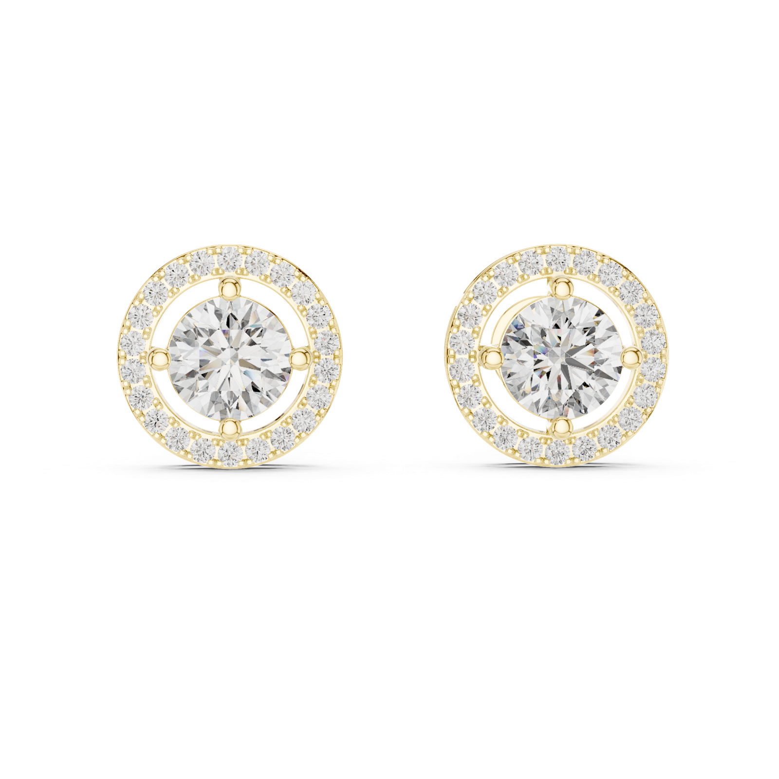 14K Solid Gold Lab Diamond Halo Earrings, Yellow Gold
