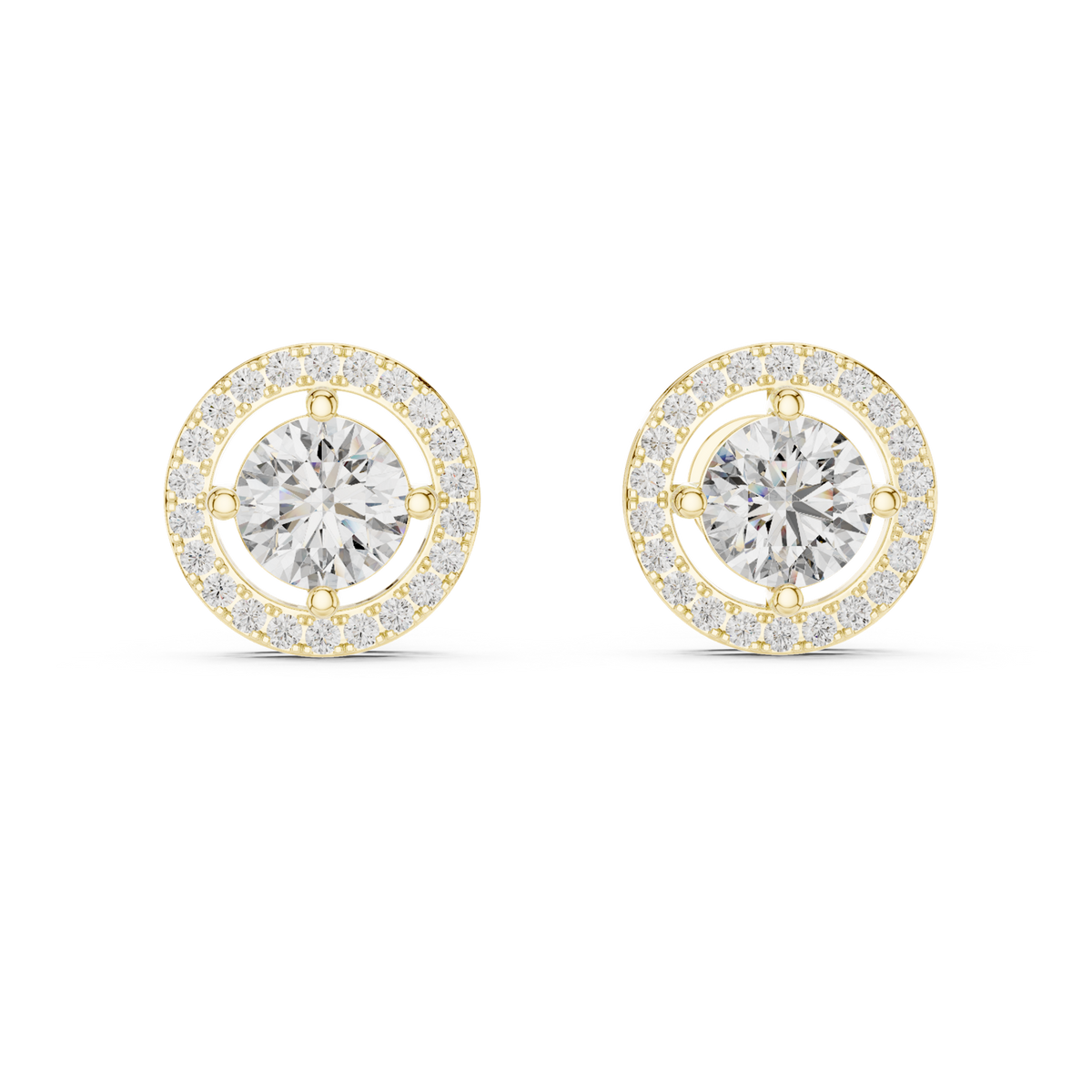 14K Solid Gold Lab Diamond Halo Earrings, Yellow Gold