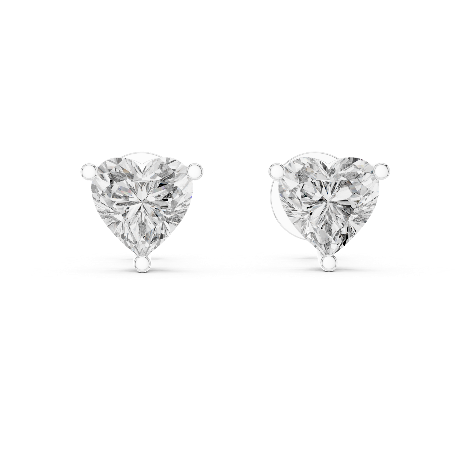 14K Solid Gold Lab Diamond Heart Stud Earrings, White Gold