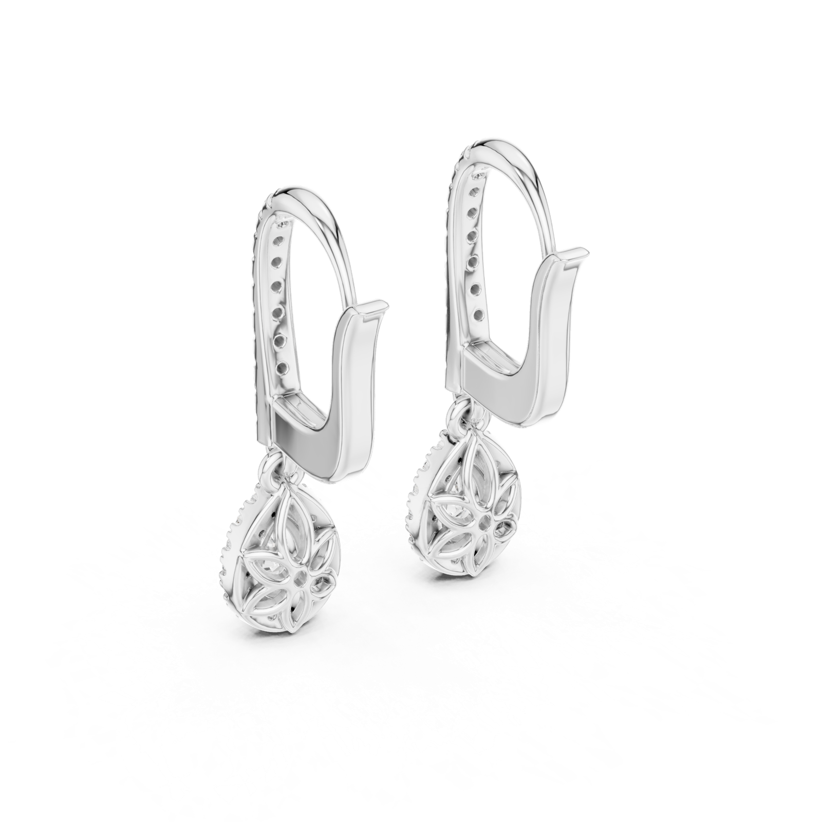 14K Solid Gold Lab Diamond Drop Earrings, White Gold, view 3