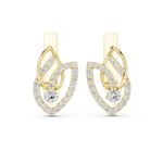 14K Solid Gold Lab Diamond Leaf Drop Earrings, Yellow Gold, view 4