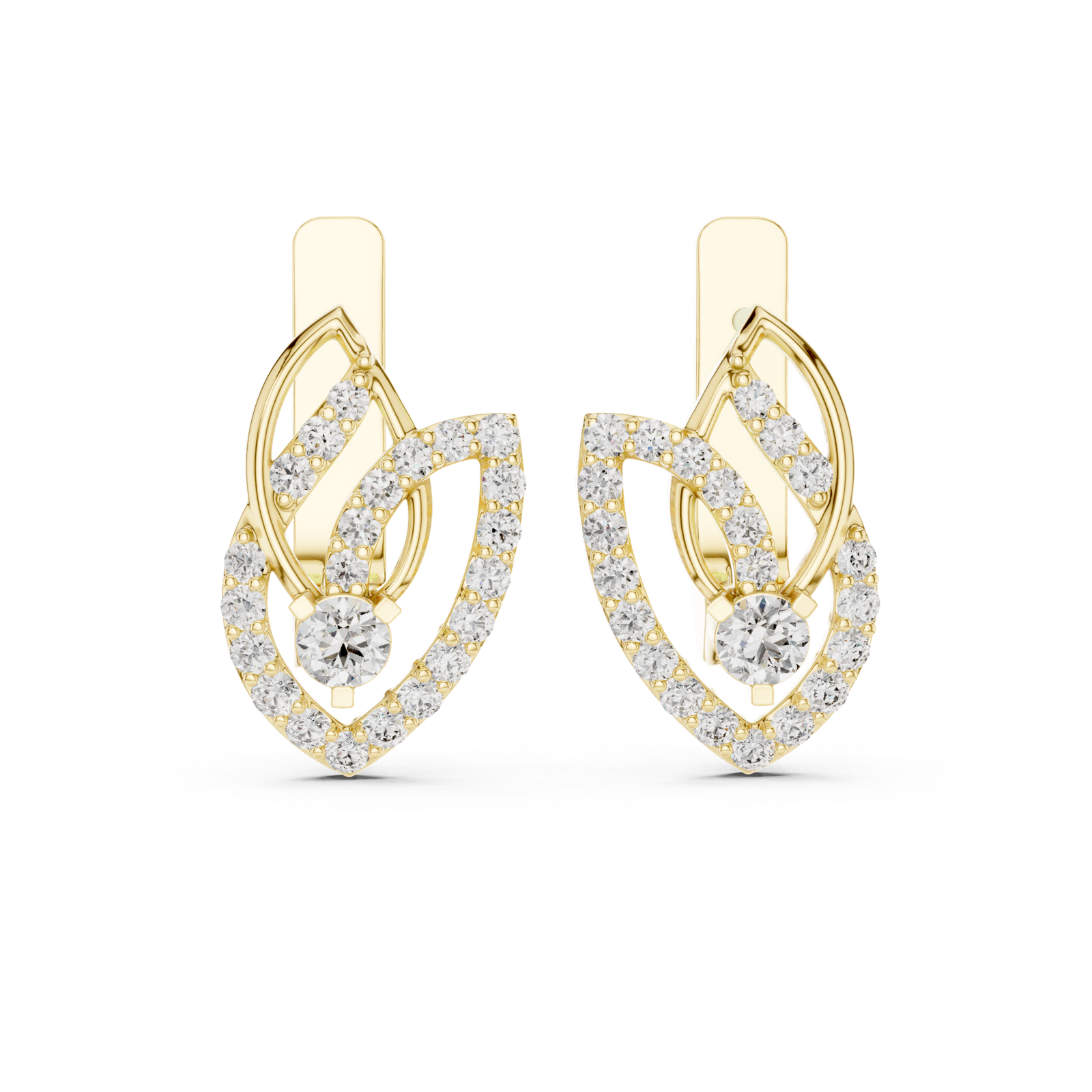 14K Solid Gold Lab Diamond Leaf Drop Earrings, Yellow Gold, view 4