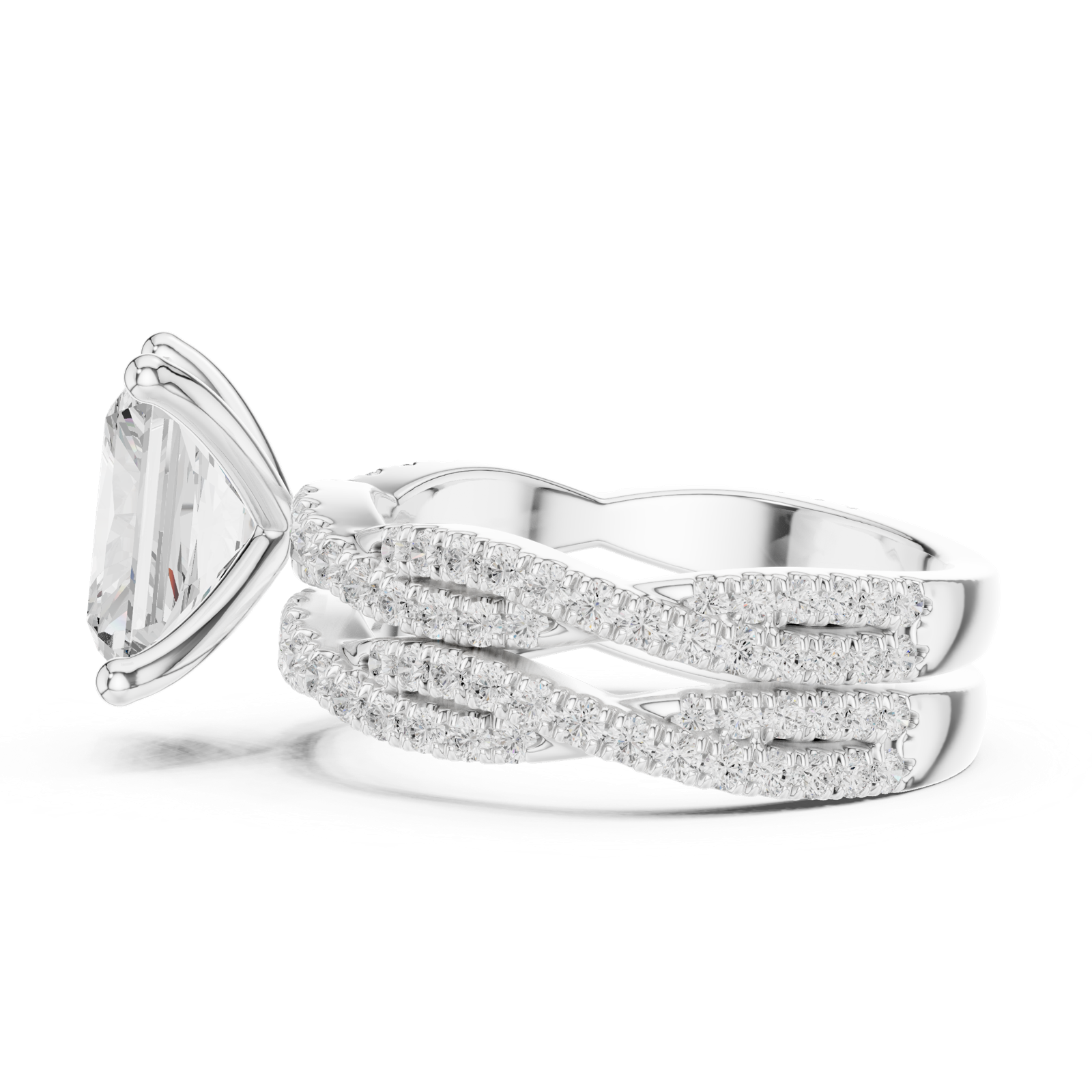 Gold Ring DDLR-300, Radiant center stone, White Gold, view 3