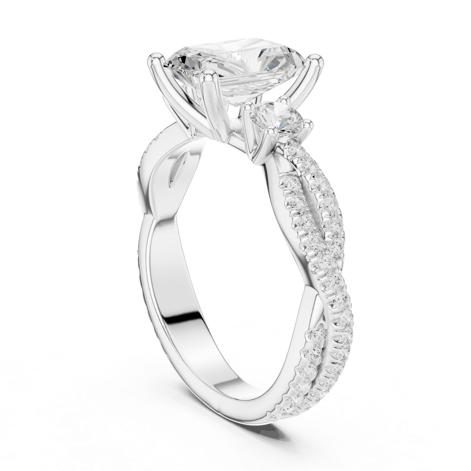 Gold Ring DDLR-281, Radiant center stone, White Gold, view 1