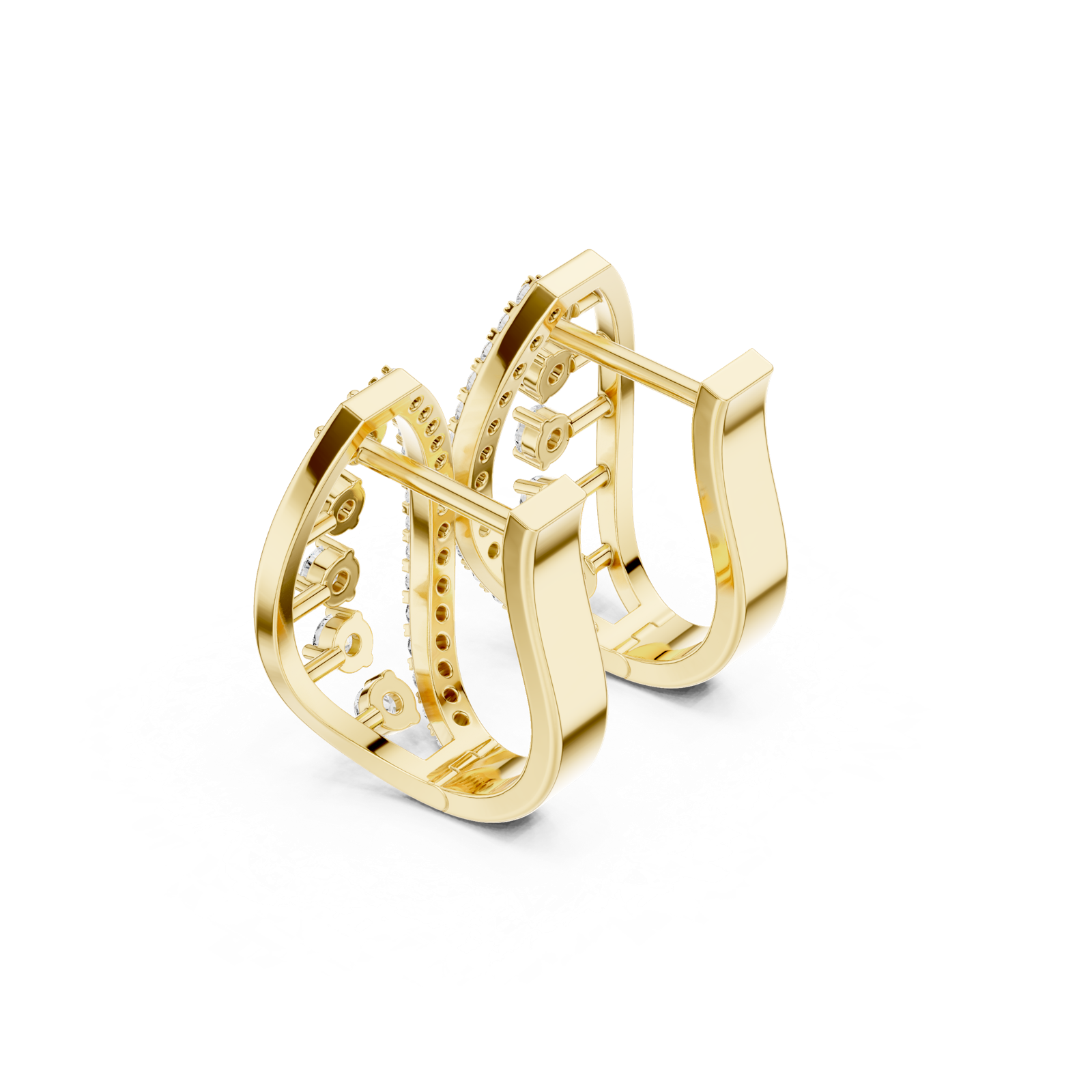 14K Solid Gold Lab Diamond Hoop Earrings, Yellow Gold, view 2