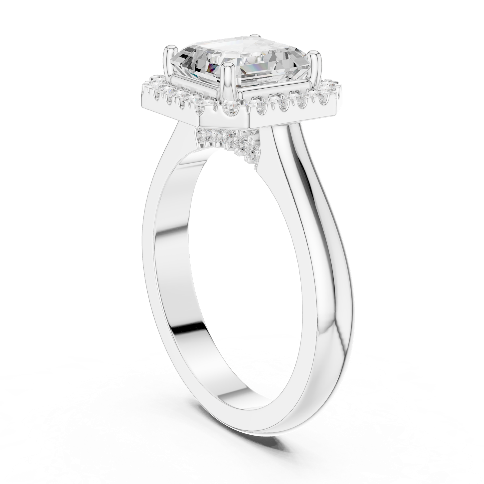 Gold Ring, Asscher center stone, White Gold, view 1