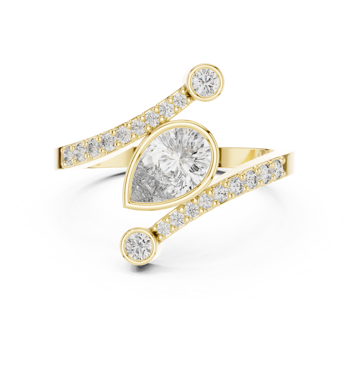 14K Solid Gold Lab Diamond Crossover Ring, Yellow Gold