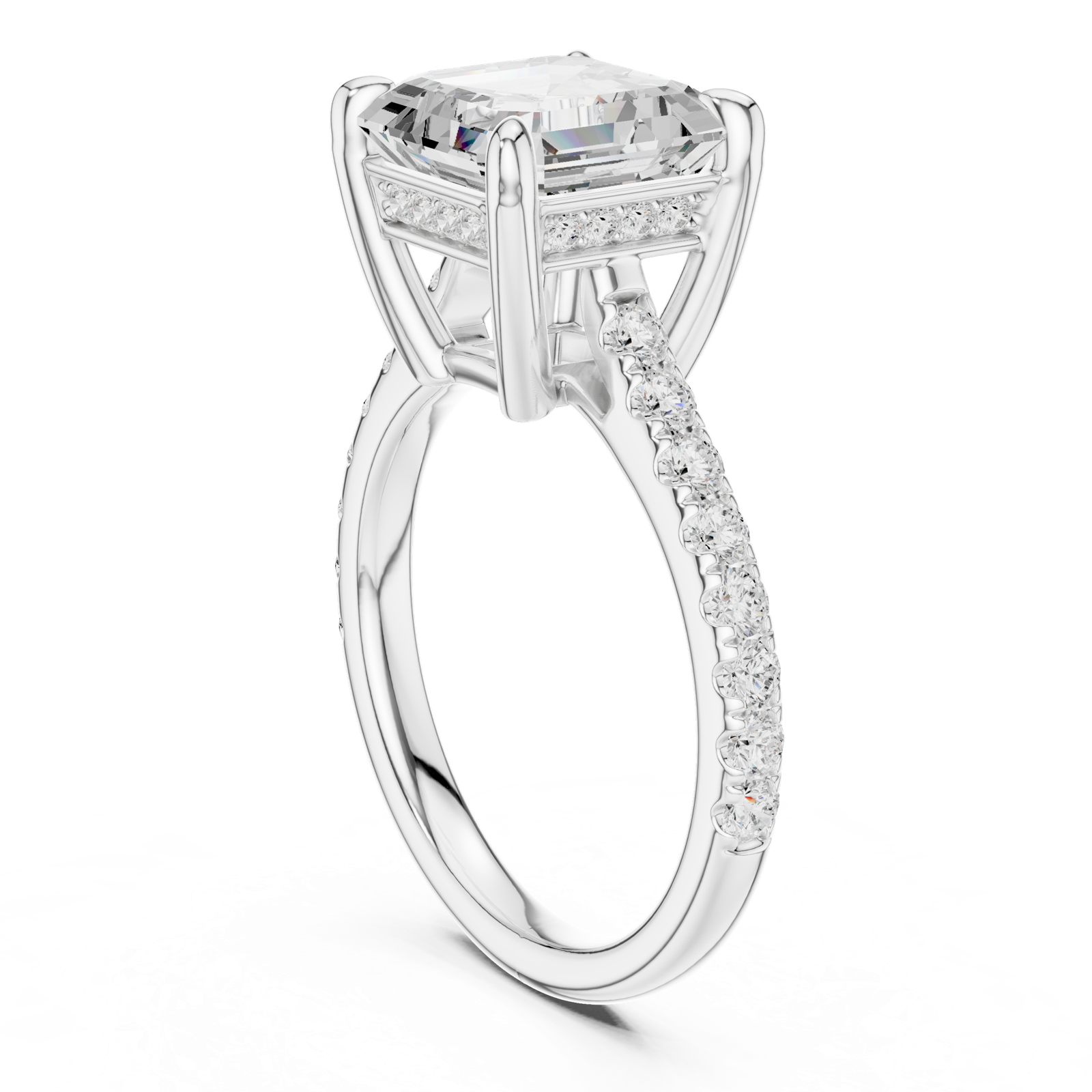 Gold Ring, Asscher center stone, White Gold, view 1